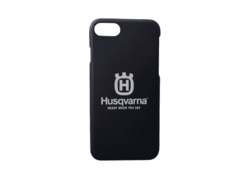 blåt iphone cover med hvidt husqvarna-logo