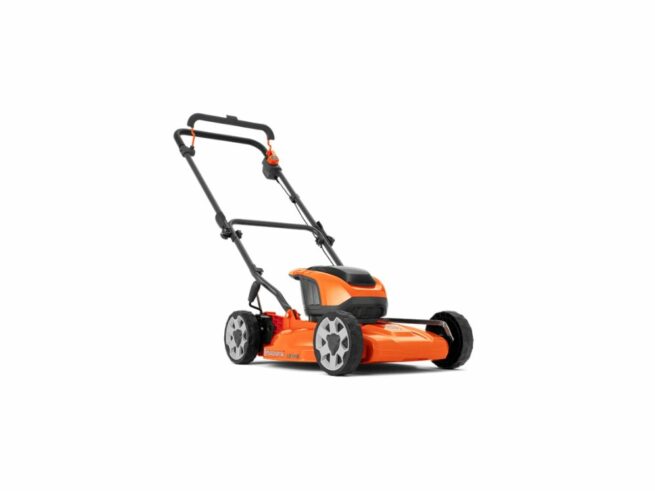 orange og grå husqvarna plæneklipper
