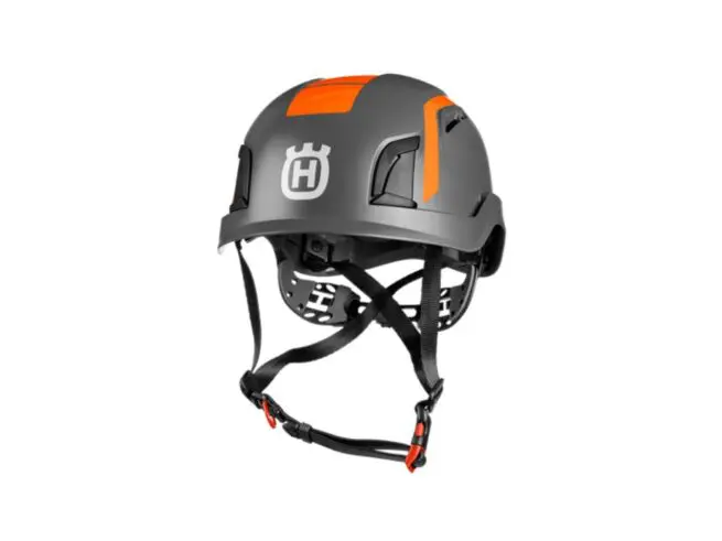 Grå og orange spire vent arborist hjelm fra husqvarna