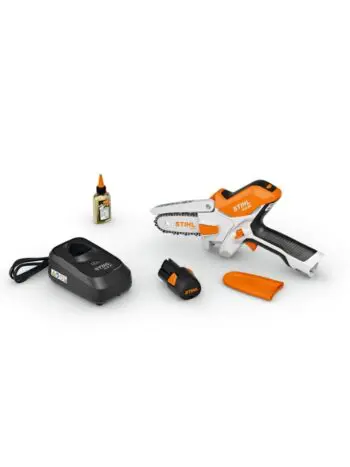 STIHL GTA 20 batteridrevet håndmotorsav. Opdateret udgave af GTA 26. På billedet vises indholdet af den samlede pakke.