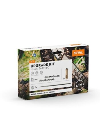 STIHL UPGRADE KIT 2 med HEXA 36RH 60 DL kæder er til STIHL benzinmotorsave MS 362, MS 400, MS 462 og MS 500i. Kittet indeholder de nødvendige dele til ombygning af skæresystemet til Hexa-profi. Kittet er ideelt til professionel skovbrug og den træforarbejdende industri. Indeholder 2 stk Hexa savkæder, Hexa file og filegreb af træ.